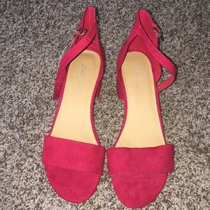 Red suede One inch chunky heel sandal size 8.5